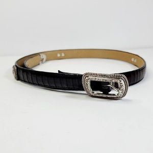 Brighton Women's B2300 Brown/Black Croc Leather Belt Silver Buckle Size M 30 G1